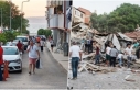 Balıkesir'de yıkılan bina sabahın ilk ışıkları...