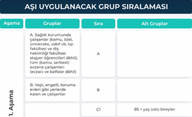 COVID-19 Aşısı Uygulanacak Öncelikli Meslek Grupları