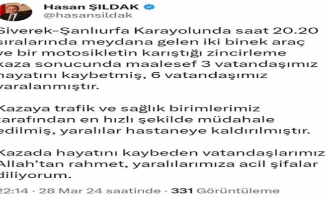 Vali Şıldak'tan kazayla ilgili açıklama