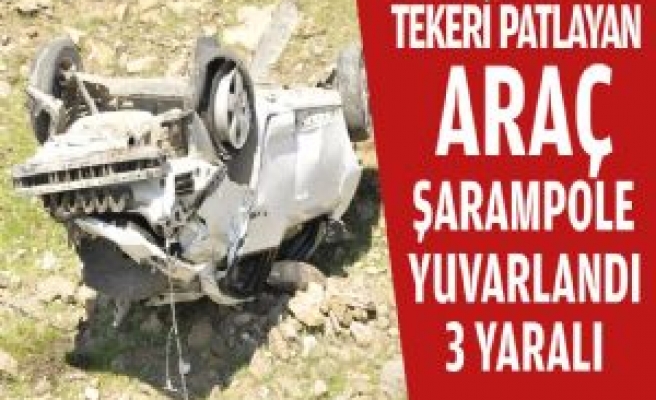 Tekeri Patlayan Araç Şarampole Yuvarlandı