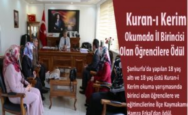 Kuran-ı Kerim Okumada İl Birincisi Olan Öğrencilere Ödül